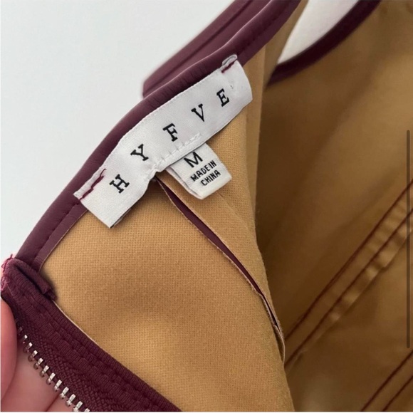 Hyfve Burgundy Red Silver Zippered up Leather interior Crop Top. - Picture 3 of 5